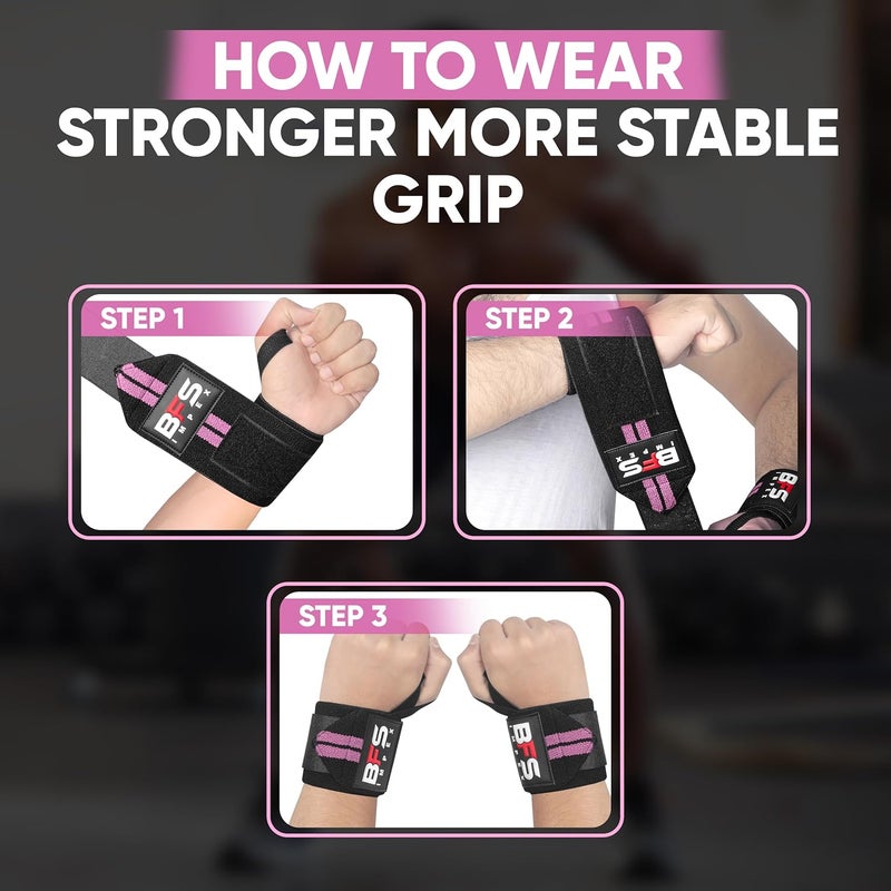 BFS IMPEX Wrist Wraps for Weightlifting,18” Premium Quality Wrist Straps for Weightlifting,Weight Lifting Wrist Wraps with Thumb Loop for Curls Dips,Powerlifting Weight Training Men Women - Image 4
